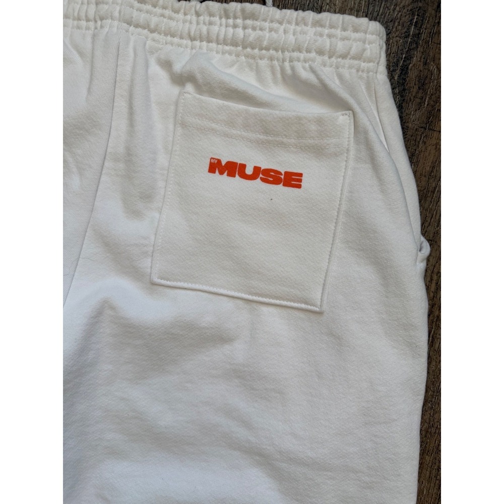 My Muse White Sweatpants XL Joggers‎ Drawstring Fleece Lounge Pants Orange Logo - Picture 5 of 5